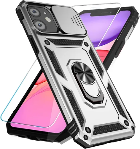 Vista 13 de Funda para teléfono SunStory para iPhone 11 con protector de pantalla HD y cubierta deslizante para la cámara y soporte giratorio con anillo