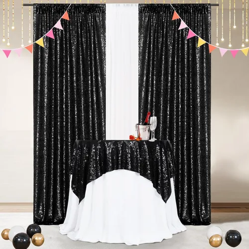 Vista 5 de Poise3EHome Mantel de lentejuelas negro de 50x50 pulgadas, cuadrado, brillante, para decoración de cumpleaños, Halloween, fiesta, día festivo, baby