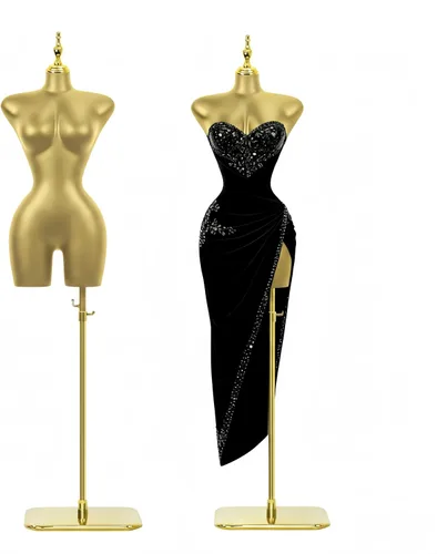 Vista 10 de Modelo de torso de maniquí femenino dorado y plateado con altura ajustable y soporte de base de metal para tienda de ropa al por menor (negro, L)