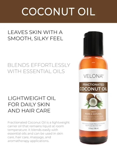 Vista 2 de velona Aceite de coco MCT - 2 fl oz, fraccionado, 100% puro natural