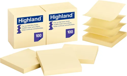 Vista 2 de Highland Notas adhesivas emergentes, 3 x 3 pulgadas, amarillo, paquete de 12 (6549-PUY)