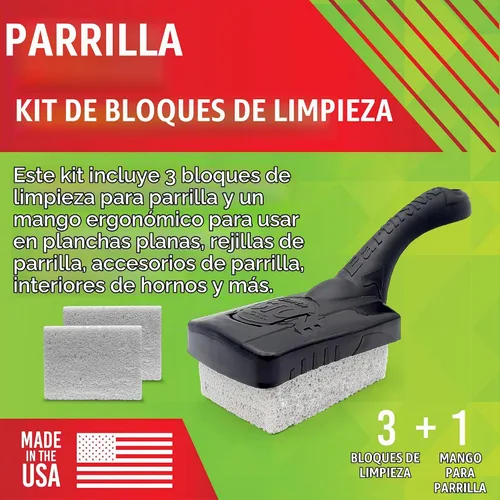 Vista 2 de EarthStone Kit de bloque de limpieza de parrilla, raspador sin cerdas, 3 bloques de limpieza de parrilla y mango EZ-Grip de 7 pulgadas