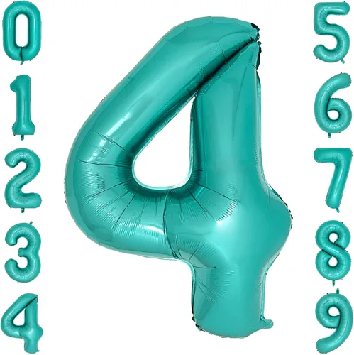 Vista 5 de Globos de color verde azulado con el número 0 de 40 pulgadas, globos grandes de papel de aluminio azul turquesa para mujer, decoraciones
