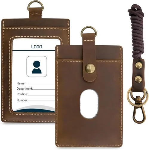 Vista 30 de Boshiho. Funda vertical, de piel, para tarjeta de identificación con cordón resistente., Negro