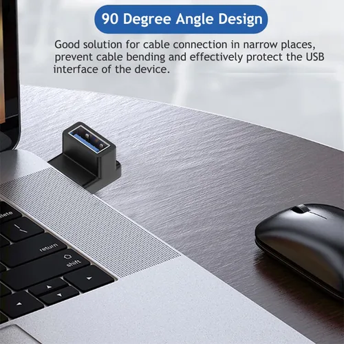 Vista 4 de Adaptador USB 3.0 macho a hembra de 90 grados, (4 unidades) hacia arriba y abajo, conector extensor USB A de ángulo izquierdo y recto para PC