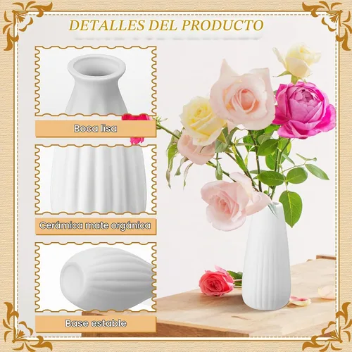 Vista 3 de Yaomiao 16 floreros de cerámica blanca pequeños boho pampas hierba