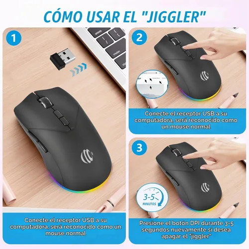 Vista 4 de Ratón inalámbrico, mouse recargable Bluetooth, modo dual BT 5.2 + 2.4G USB silencioso inalámbrico Bluetooth, diseño ergonómico RGB, mouse DPI