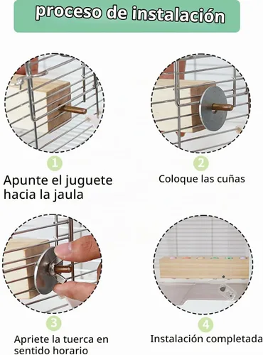 Vista 7 de Juguetes para pájaros y perca para pájaros, bloque de madera para masticar, juguete para forrajear y rompecabezas, accesorios para jaulas de pájaros