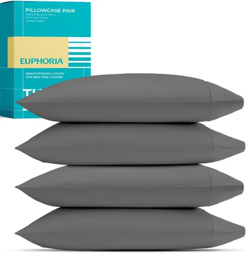 Vista 20 de THREAD SPREAD Fundas de almohada 100 % de algodón egipcio, fundas de almohada de 800 hilos, tamaño Queen / estándar, paquete de 2 unidades, suaves