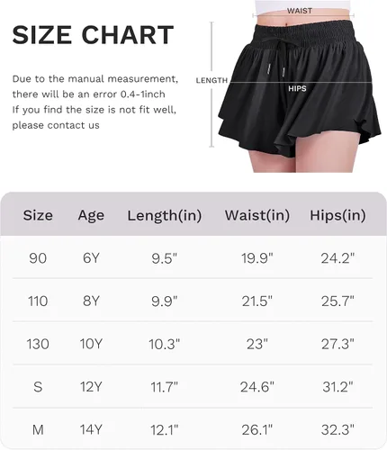 Vista 6 de JOCMIC Pantalones cortos fluidos para niñas, 2 en 1, pantalones cortos de mariposa con forro de elastano para fitness, correr, atletismo, tenis