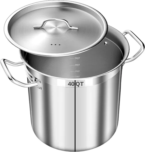 Vista 9 de Olla de acero inoxidable con tapa, olla grande de 20 cuartos de galón, olla resistente de tres capas de grado comercial y ollas para hervir, cocinar