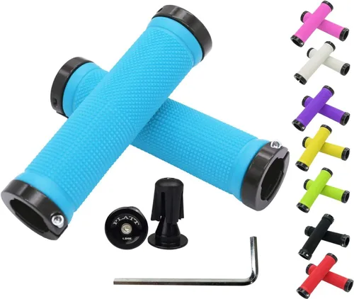 Vista 12 de PLATT - Puños de manillar de bicicleta con gomas de goma coloridas Puños de bicicleta cómodos para bicicletas BMX/MTB amarillo (Yellow+End Caps)