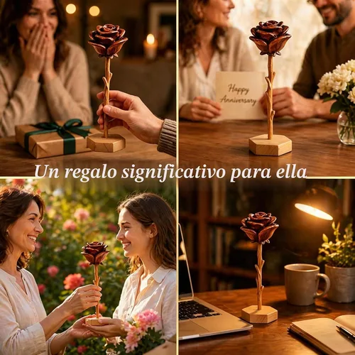 Vista 5 de Rosa de madera tallada a mano, flor eterna hecha a mano Marrón-rosa