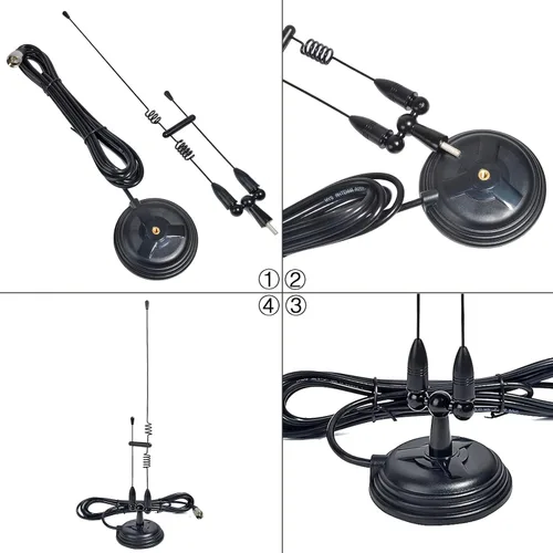 Vista 5 de TWAYRDIO Antena de doble banda para radio bidireccional Ham, 144/430MHz VHF UHF Antena de radio móvil para coche Kit completo con montaje magnético