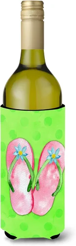 Vista 8 de Caroline's Treasures BB8220MUK - Chanclas color rosa con lunares verdes, ultra Hugger para latas delgadas, funda enfriadora de latas verdes, lavable