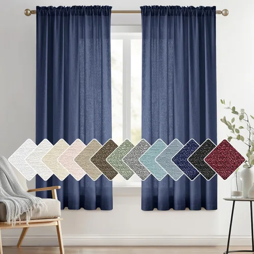 Vista 63 de Melodieux Cortinas de Niveles Semitraslúcidas Negras de 24 Pulgadas de Largo para Cocina, Cafetería, Dormitorio, Ventanas Pequeñas, Aspecto de Lino