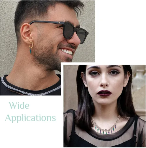 Vista 5 de 20 dijes de arco iris con forma de cono de acero inoxidable 304, cuentas de pico de bala, dijes góticos para mujeres y hombres, aretes de aro
