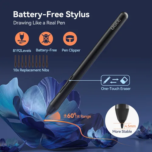 Vista 10 de UGEE S640 - Tableta de dibujo digital con 10 teclas de acceso rápido, tableta de 6.5 x 4 pulgadas con 8192 niveles de lápiz capacitivo sin batería