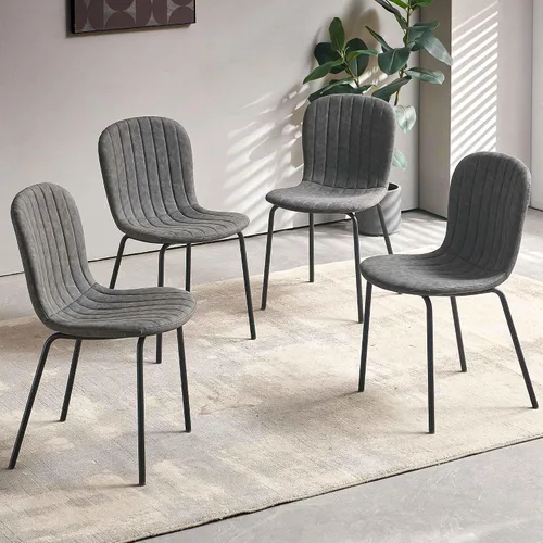 Vista 14 de Juego de 4 sillas de comedor de terciopelo, sillas de cocina modernas con patas de metal para sala, dormitorio, comedor, sillas negras para comedor