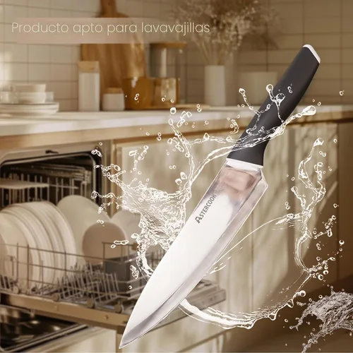 Vista 8 de Astercook Juego de cuchillos, cuchillos de cocina con bloque y afilador, revestimiento de cerámica, 15 unidades, cuchillos alemanes de acero