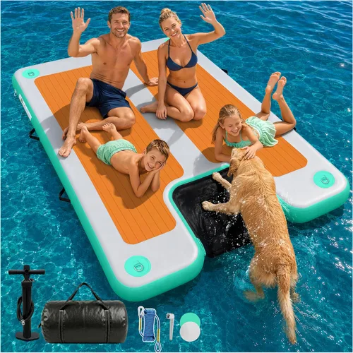 Vista 18 de AWEMUFA Muelle flotante inflable con rampa de 5 pies/6 pies/8 pies/10 pies, plataforma flotante flotante, tapete flotante de isla flotante, flotador