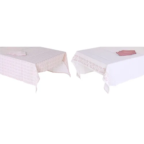Vista 2 de Mantel y servilletas DKD Home Decor 150 x 150 x 0,5 cm Rosa Blanco (2 Unidades)
