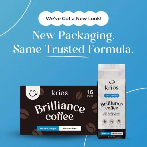 Vista 3 de Krios Coffee Brilliance Café molido, mejora la energía y el enfoque con vitaminas esenciales, L-teanina y rodiola rosa, tostado medio, suave, bolsa