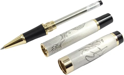 Vista 4 de Gullor Bolígrafo Roller Jinhao Descendientes del Dragón Plata con Dragón Dorado
