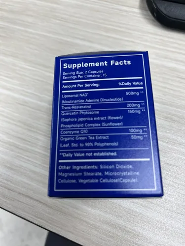 Vista 2 de Suplemento de resveratrol NAD, 1000 mg liposomal extra fuerte con resveratrol trans, CoQ10, quercetina y té verde orgánico, gestión de la energía