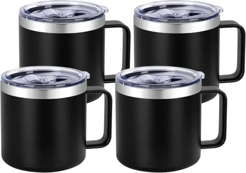 Vista 15 de VEGOND Taza de café aislada de 14 onzas con asa, taza de café de viaje de acero inoxidable con tapa, taza de café de metal al vacío de doble pared