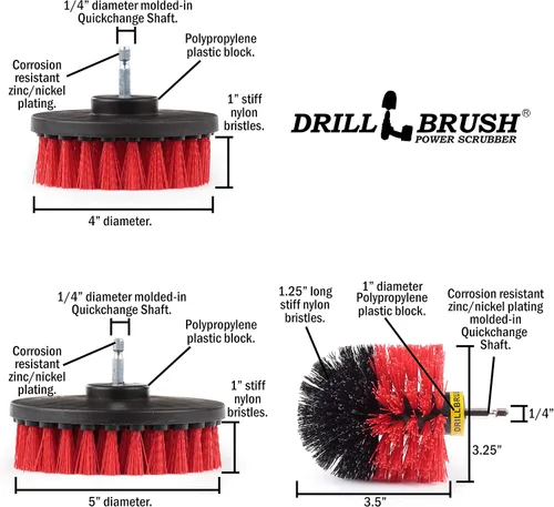 Vista 6 de Suministros de limpieza de piedras tumbales Drillbrush - Cepillo de poder para exteriores - Herramienta de limpieza de fuentes - Herramienta de Rojo