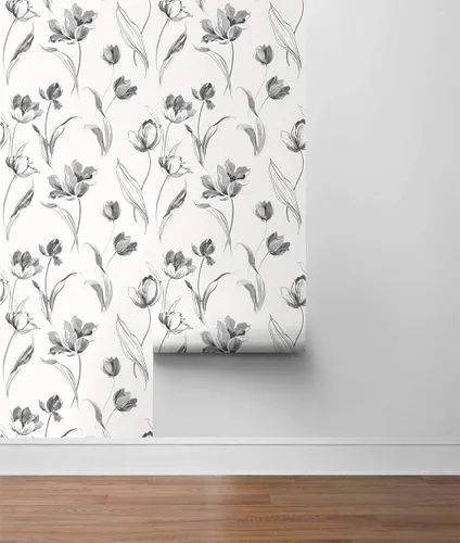 Vista 8 de NextWall Tulip Toss - Papel tapiz floral para despegar y pegar