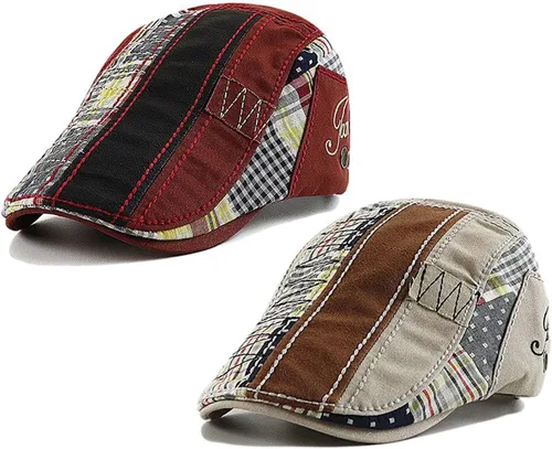 Vista 27 de Paquete de 2 gorras planas de algodón a cuadros para hombre, diseño de Ivy Cabbie Golf Gatsby