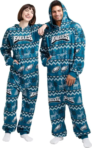 Vista 34 de FOCO Unisex NFL Team Logo Pajamas One Piece Onesie Patrón feo navideño