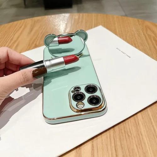 Vista 3 de Miagon Bear - Funda con soporte para espejo para Xiaomi Redmi A1, Quicksand Glitter Electroplated Soft TPU Protector Slim a prueba de golpes