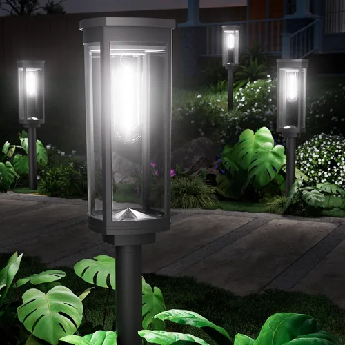 Vista 10 de NEWMESSI Paquete de 4 luces solares para caminos al aire libre, modernas luces LED solares de súper brillo, IP65, impermeable, para jardín, jardín