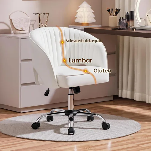 Vista 6 de Yaheetech - Silla de escritorio de piel sintética color crema, asiento giratorio copetudo