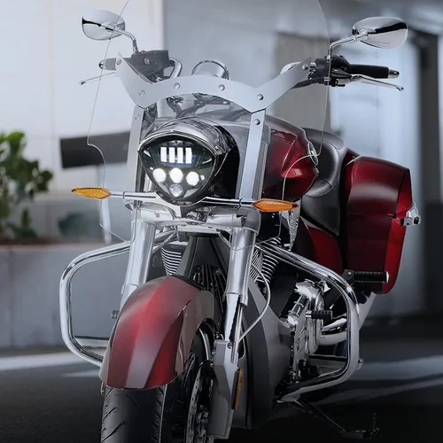 Vista 5 de Conjunto de faros LED para Victory 05-18, faros delanteros LED negros para motocicleta, lámpara para Polaris Victory Cross Roads Country Hammer