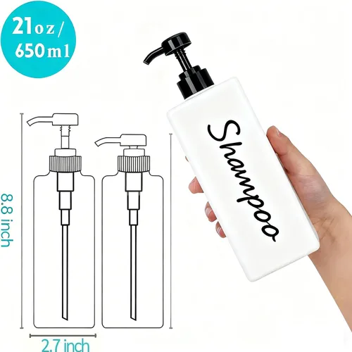 Vista 3 de Dispensador de champú y acondicionador (juego de 3, 21 onzas), moderno y recargable, para jabón de ducha, dispensador de gel corporal vacío para baño
