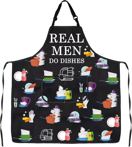 Vista 7 de CMNIM Funny Real Men Do Dish Delantal – Delantal de cocina para lavar platos y lavavajillas – Regalo de inauguración de la casa para hombre