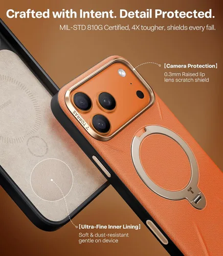 Vista 6 de TORRAS Q3 VegSkin - Funda de piel para iPhone 17 Pro Max, soporte magnético de 360 grados, compatible con MagSafe, control de cámara, a prueba