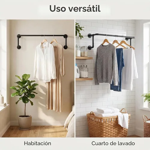 Vista 6 de Homeyeeng - Perchero de ropa de tubo industrial para montar en pared para colgar ropa, perchero de ropa de pared de alta resistencia que ahorra