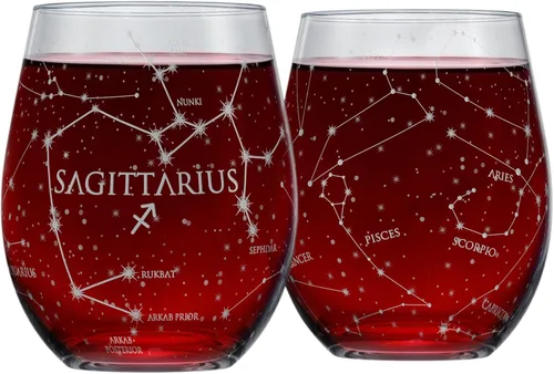 Vista 10 de Greenline Goods Juego de copas de vino sin tallo de cáncer del zodiaco grabado a mano, 15 onzas (juego de 2) - Cristalería con signo de astrología