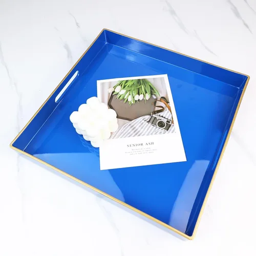 Vista 6 de Spsyrine Bandeja Decorativa Azul para Sala de Estar, Bandeja Cuadrada Moderna de Plástico para Servir Café para Mesa Otomana Baño Cocina, 13"*13