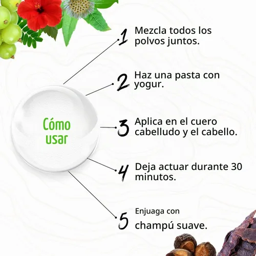 Vista 6 de Havintha Amla, Reetha, Shikakai, Bhringraj e Hibiscus en polvo para el cuidado del cabello (cada uno 1.76 oz)