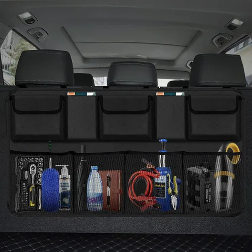 Vista 8 de AOPHY Organizadores y almacenamiento para auto, organizador colgante para asiento trasero con 5 bolsillos, bolsa de organización impermeable