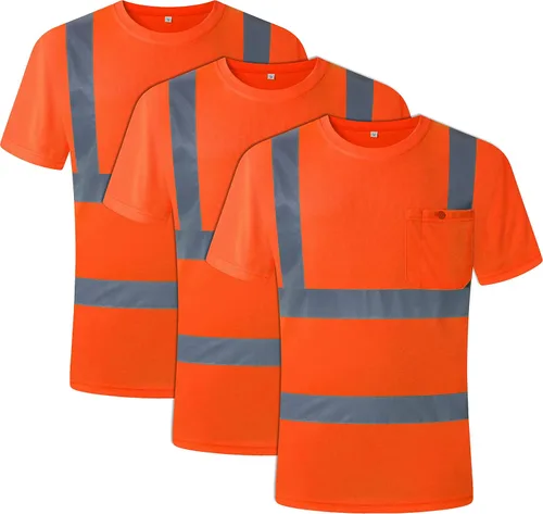 Vista 6 de JKSafety Paquete de 3 prendas de seguridad reflectantes de alta visibilidad Camiseta de trabajo diario color amarillo con tiras retro-reflectantes