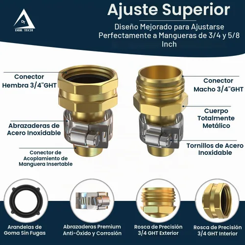 Vista 3 de DBR Tech® Kit de reparación de manguera de jardín de 5/8" y 3/4" Reparador y conjunto de conectores de manguera de metal resistente a prueba