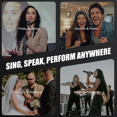 Vista 8 de Micrófonos inalámbricos - Micrófono de karaoke para cantar - Micrófono inalámbrico recargable con receptor de doble canal - Rango de 240 pies