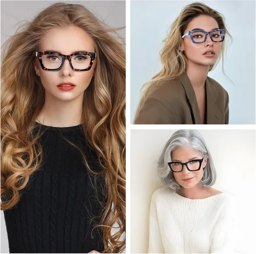 Vista 6 de Oversized Square Reading Glasses for Women Spring Hinge Blue light Blocking Computer Readers for Women